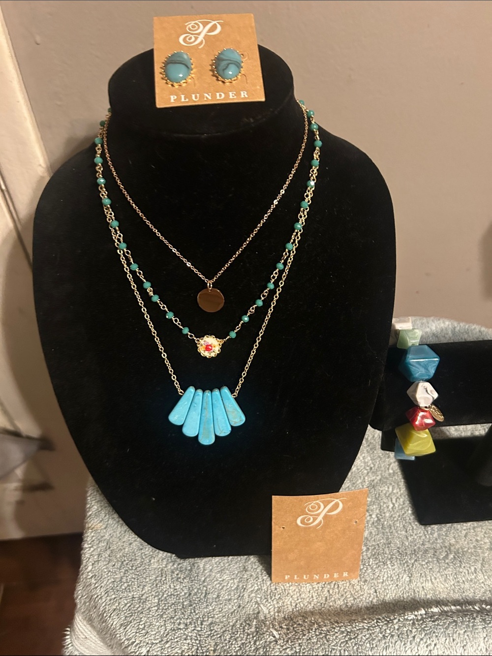 Plunder Layered Turquoise & Gold Multi-Chain Necklace Set